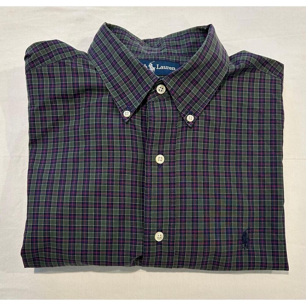 Ralph Lauren Classic Fit Plaid Shirt Purple Green Men's 16.5 32/33 Large